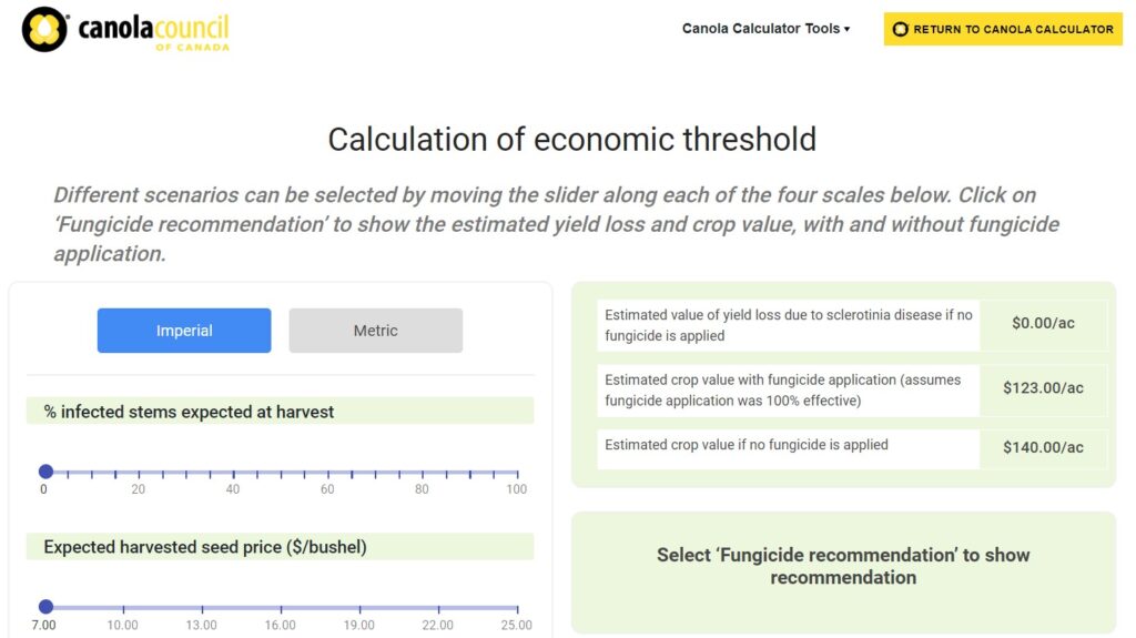 sclerotinia risk assessment tool's economic calculator